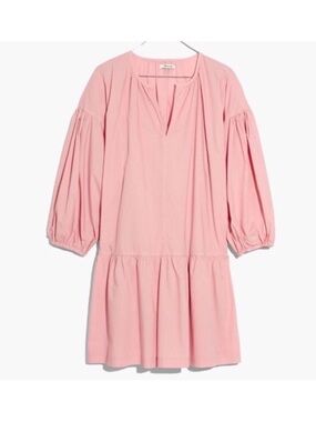 Madewell Pink Balloon-Sleeve Tiered Mini Dress